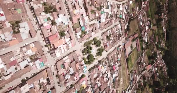 View Aerial Urubamba City Sacred Valley Peru City Peruvian Andes — стоковое видео