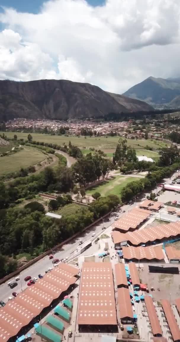 Aerial View Producer Market Urubamba Cusco Open Market Peruvian Andes — Stock Video