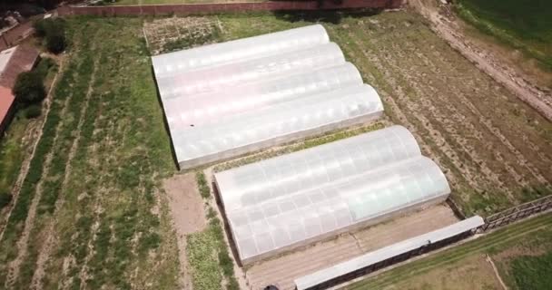Aerial View Greenhouse Rural Side Urubamba Cusco Agriculture Technology Sacred — стокове відео