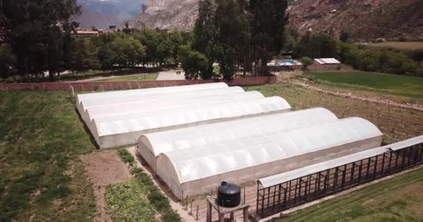 Aerial View Greenhouse Rural Side Urubamba Cusco Agriculture Technology Sacred — Vídeo de Stock