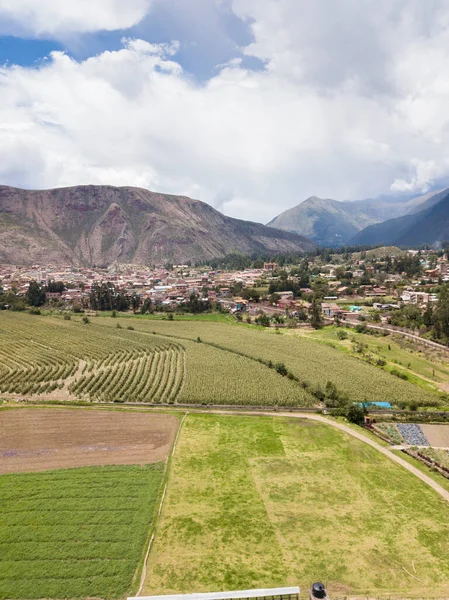 Aerial View Sacred Valley Peru Rural Scene Urubamba City Peruvian — стоковое фото