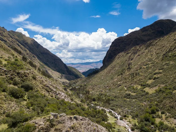 Aerial View Landscapes Chupani Village Middle Peruvian Andes Small Community — Fotografia de Stock
