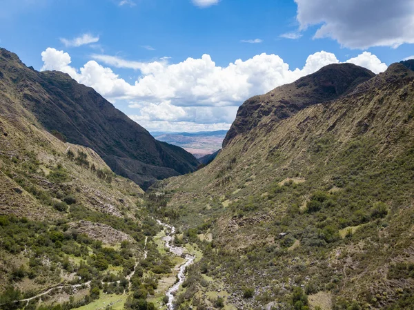 Aerial View Landscapes Chupani Village Middle Peruvian Andes Small Community — Fotografia de Stock