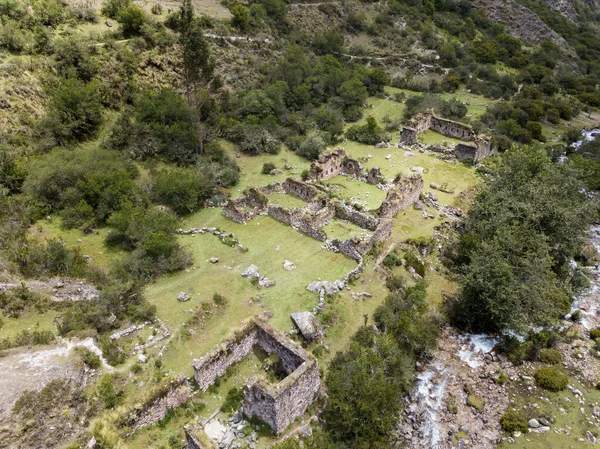 Aerial View Landscapes Chupani Village Middle Peruvian Andes Small Community — Foto de Stock