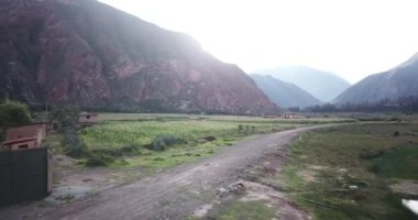 Aerial view of corn field in Sacred Valey in Cusco Peru. Peruvian Andes agriculture of traditional product in America.