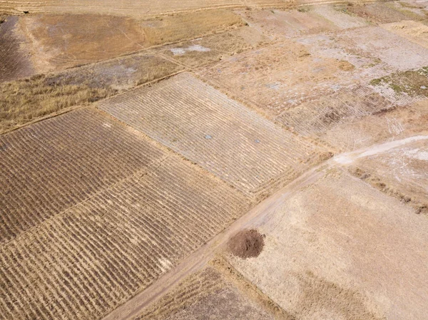 Aerial View Rural Landscape Cusco Peru Peruvian Agriculture Fields Dry — Stockfoto