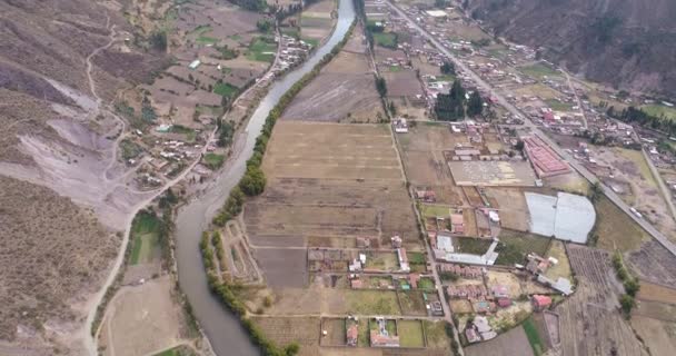 Aerial View Rural Fields Calca City Sacred Valley Cusco Peru — Wideo stockowe