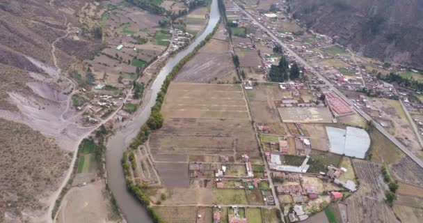 Aerial View Rural Fields Calca City Sacred Valley Cusco Peru — Vídeo de Stock