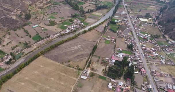 Aerial View Rural Fields Calca City Sacred Valley Cusco Peru — Stockvideo