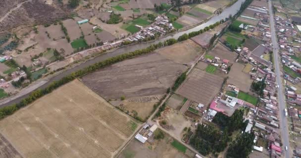 Aerial View Rural Fields Calca City Sacred Valley Cusco Peru — Stockvideo