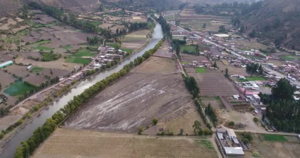 Aerial View Rural Fields Calca City Sacred Valley Cusco Peru — Wideo stockowe