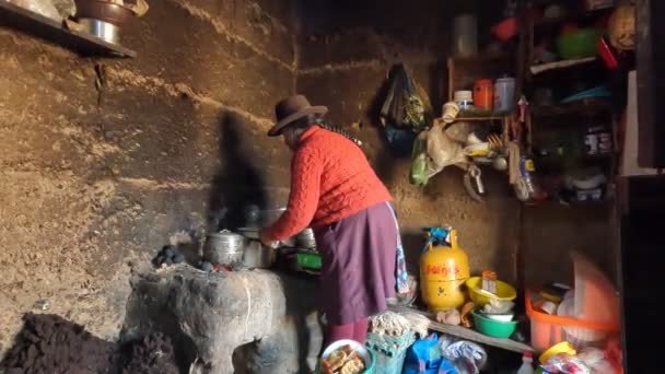 Tupac Amaru Huanuco Peru Września 2022 Kobieta Wysokich Andów Gotuje — Wideo stockowe
