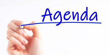 El yazısı AGENDA mavi renk kalemi, konsept, stok resim