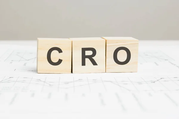 Cro Wooden Blocks Word Grey Background Cro Short Conversion Rate — стоковое фото