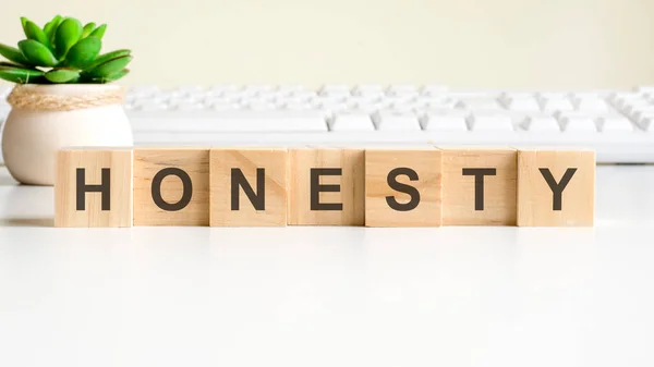 Honesty Word Made Wooden Blocks Front View Concepts Green Plant — Stock Photo, Image
