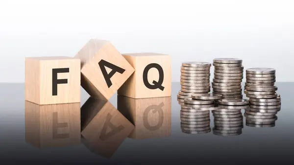 Faq Text Made Letters Wooden Cubes Lying Mirror Surface Gray Stock Picture