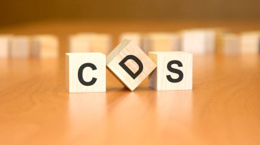 Tahta bloklar, finans sektörü konsepti, mavi arka plan. CDS - Kredi Öntanımlı Takas 'ın kısaltması