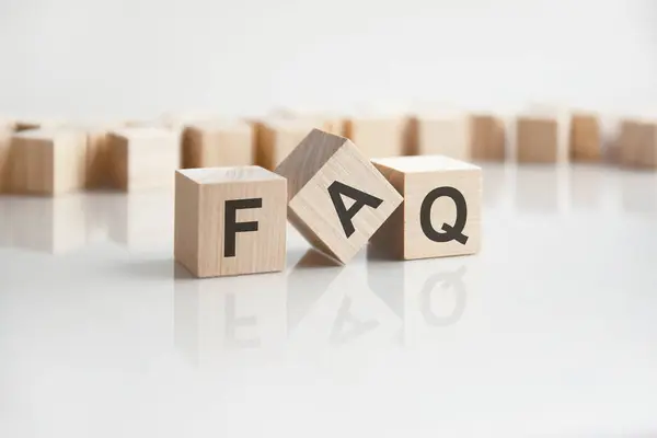 Text Faq Wooden Blocks Letters White Background Reflection Caption Mirrored Stock Photo