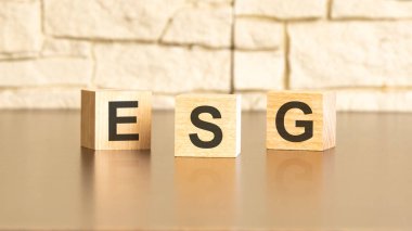 Gri bir arkaplandaki tahta bloklardan ESG metni