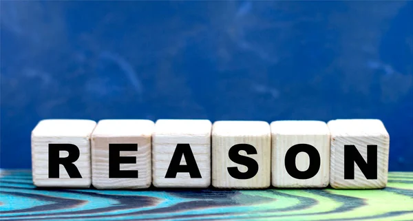 Concept Word Reason Skills Cubes Beautiful Blue Background — Stock Photo, Image