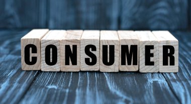 Küpler üzerindeki konsept kelime: Gri mavi arka plan. İş konsepti.