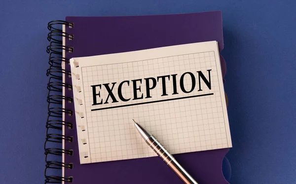 Exception Word Word White Sheet Pen Background Purple Notepad Info — Stock Photo, Image