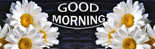 Good Morning Wörter Weißen Buchstaben Auf Schwarzem Hintergrund Und Weißen — Stockfoto