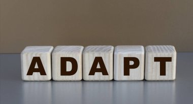 Güzel bir kahve arkaplanındaki küplerle ilgili ADAPT kelimesi. İş konsepti