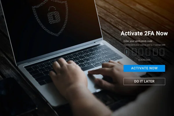 Laptop computer with CyberSecure and 2FA increases the security of your account privacy concept. Two-Factor Authentication login concept, Privacy protect data and cybersecurity.