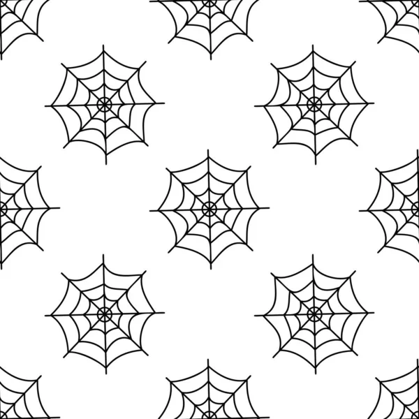 Plochá vektorová ilustrace. Halloween bezešvé vzor s černými pavučinami na bílém pozadí. Použití pro web, poznámkový blok, pozadí, papír — Stockový vektor
