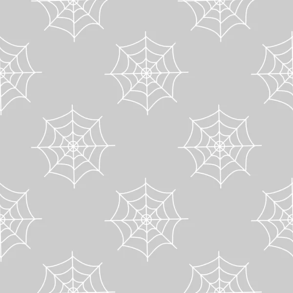 Halloween sömlöst mönster med vita spindelväv på grå bakgrund. Platt vektor illustration. Användning för webben, anteckningsblock, bakgrund, papper — Stock vektor