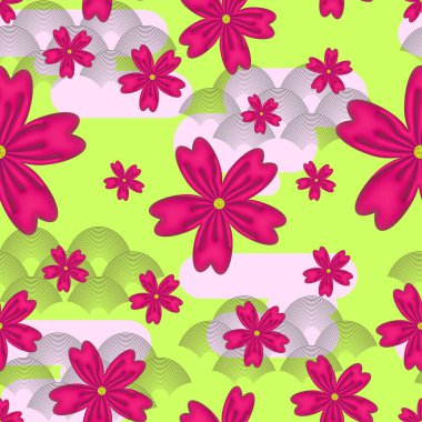 Kusursuz desenli balıklar Japon sakura çiçeğiyle basit doğa arkaplanı oluşturur., 