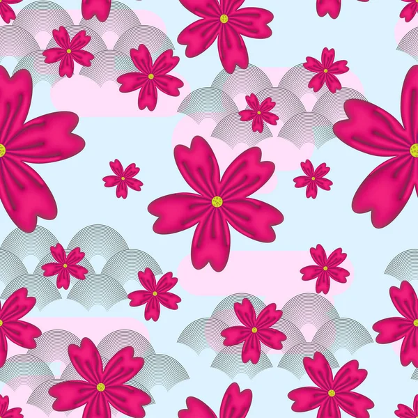 Patrón Inconsútil Peces Escamas Simple Fondo Naturaleza Con Flor Sakura —  Fotos de Stock