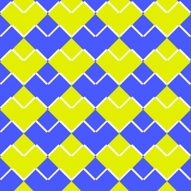 Kusursuz geometrik vektör modelleri. Soyut arkaplan. Tekrarlanan sarı ve mavi mezarları olan modern bir geometrik desen 