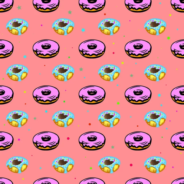 Sweet summer seamless pattern with donuts, lollypop and macarons illustrations