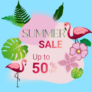 Yaz indirimi afişi, yüzde 50 indirimli alışveriş davetiyesi. Tasarım için özel teklif kartı, şablon. 