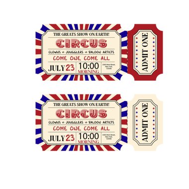 Vintage Circus Bilet. Vintage ve retro tasarım sirk biletleri.