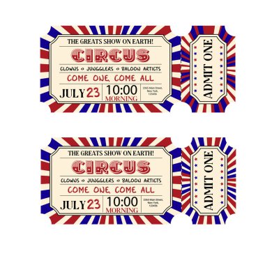 Vintage Circus Ticket. Illustration of a vintage and retro design circus tickets