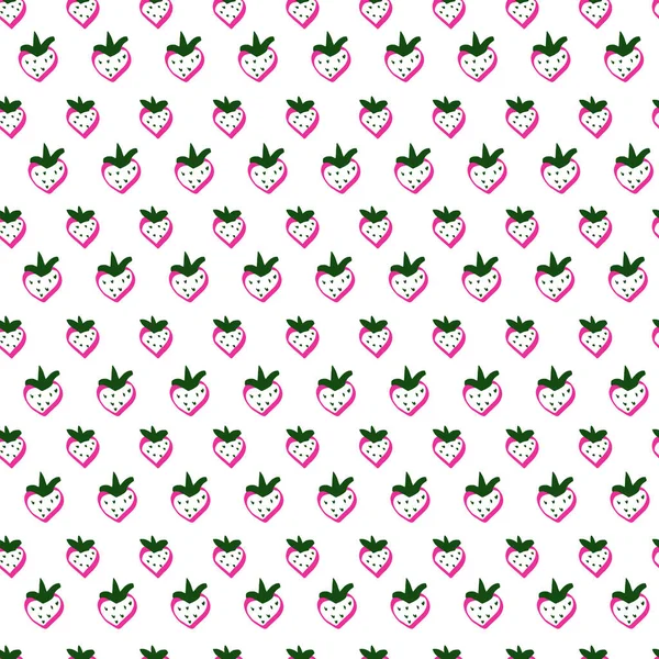 Line Drawn Doodle Strawberries Seamless Summer Cute Pattern Good Packaging — Archivo Imágenes Vectoriales