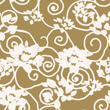 Hand drawn summer floral background. Botanical seamless pattern made of abstract flowers. Sketch drawing. 