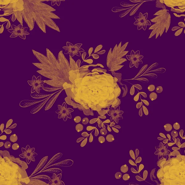 Seamless Pattern Flowers Leaves Hand Drawn Background Floral Pattern Wallpaper — Zdjęcie stockowe