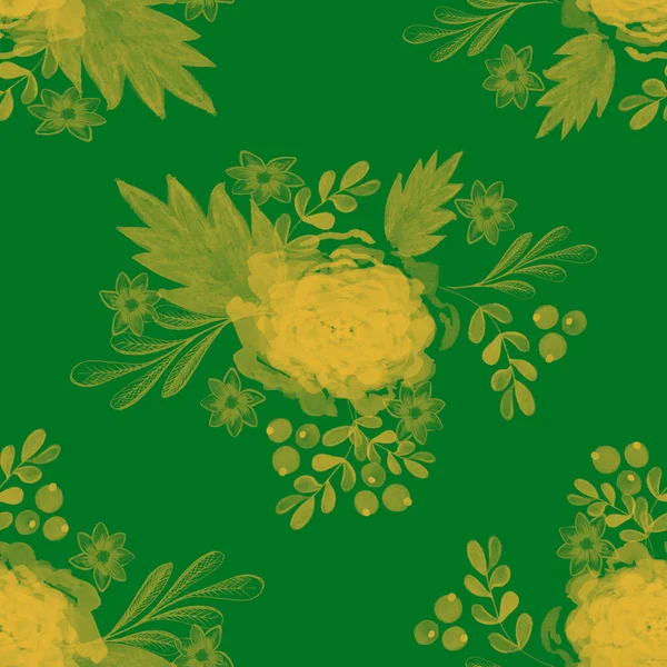 Seamless Pattern Flowers Leaves Hand Drawn Background Floral Pattern Wallpaper — 스톡 사진