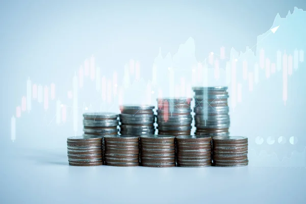Righe Monete Denaro Crescita Finanziaria Business Background Risparmio Conti Finanza — Foto Stock
