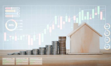 Para yığını ve House modeli finansal ve yatırım geçmişi için büyüyen para birimleri oluşturuyor. Tasarruf, Finans Bankası Fikirleri, Vergi, Kredi, İpotek ve Gayrimenkul.