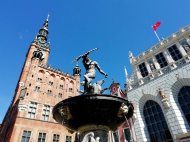 Polonya 'nın Gdansk kenti, şehir merkezi binaları ve Polonya' nın ortaçağ kenti Gdansk 'ın önemli noktaları Avrupa cepheleri ve binaları 