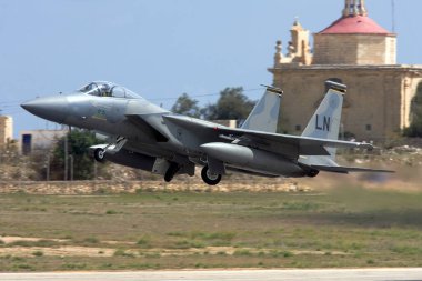 Luqa, Malta September 28, 2009: US Air Force McDonnell Douglas F-15C Eagle departing Malta after participating in the Malta International Airshow the previous 2 days.