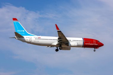 Luqa, Malta - August 12, 2022: Norwegian Air Sweden Boeing 737-84P (REG: SE-RXA) landing with some bad weather in the background.