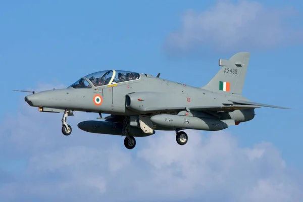 Luqa, Malta - November 9, 2007: Indian Air Force BAE Systems Hawk 132 landing in Malta on delivery from BAe to the Indian Air Force
