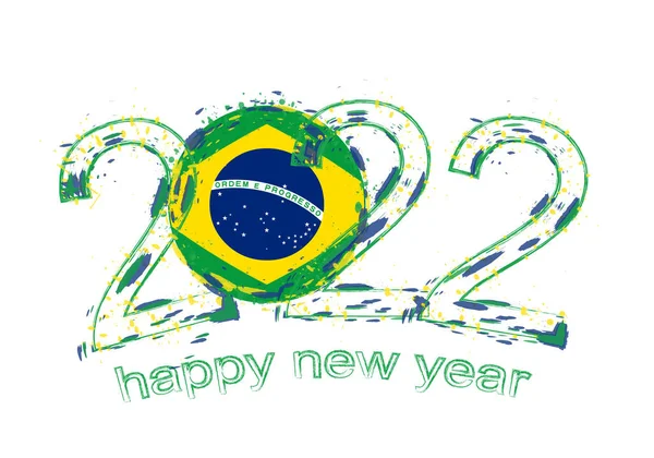 Happy New 2022 Year Flag Brazil — Stock Vector