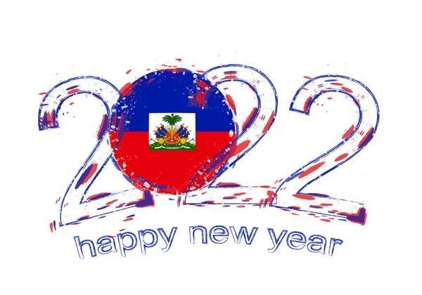Feliz Año Nuevo 2022 Con Bandera Haiti — Vector de stock